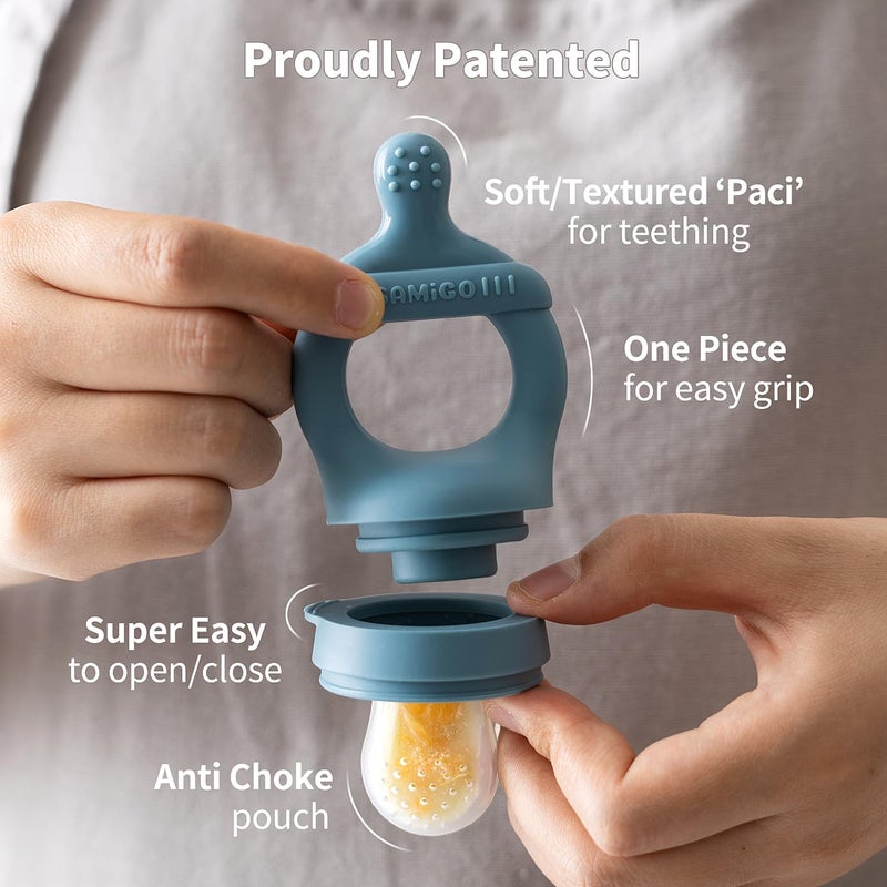 SAMiGO Baby Food Fruit Feeder and Breastmilk Popsicle Mold Set, Silicone Fruit Teether, Food Feeder Pacifier for Teething Relief, Freezer Tray, Baby Feeding Essentials, 4 Months+ - Image 3